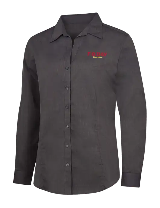 Womens Soft Black Crosshatch Easy Care Shirt w/F.O.Day Logo