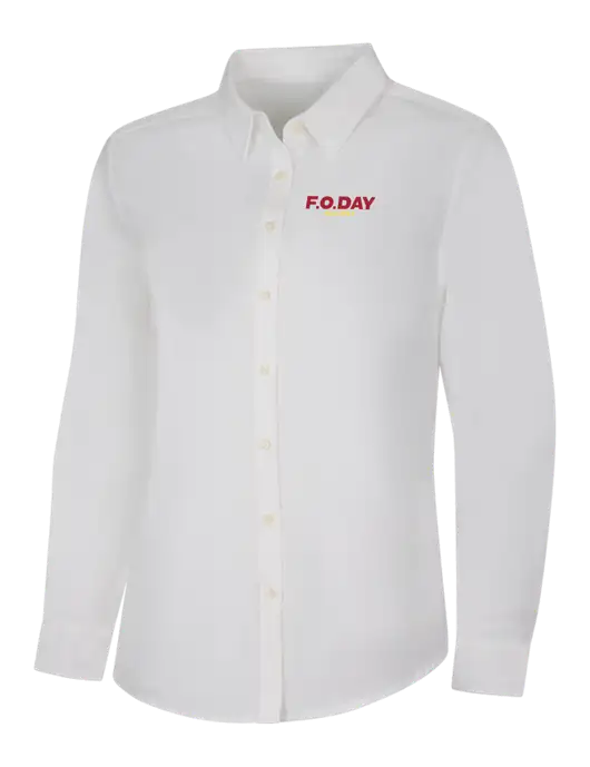 Womens White Long Sleeve Superpro React Twill Shirt w/F.O.Day Logo