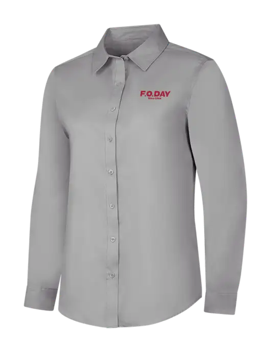 Light Grey Womens Long Sleeve Superpro React Twill Shirt w/F.O.Day Logo
