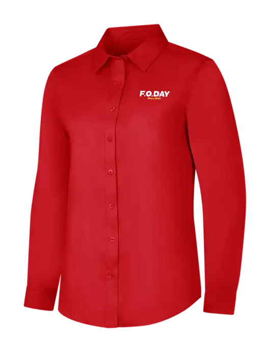 Red Womens Long Sleeve Superpro React Twill Shirt w/F.O.Day Logo