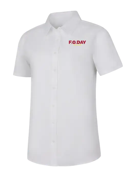 Womens White Short Sleeve Superpro React Twill Shirt w/F.O.Day Logo