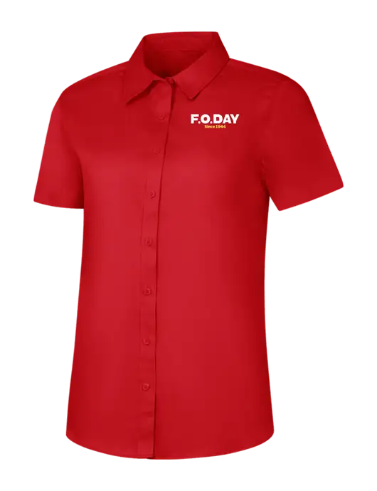 Womens Red Short Sleeve Superpro React Twill Shirt w/F.O.Day Logo