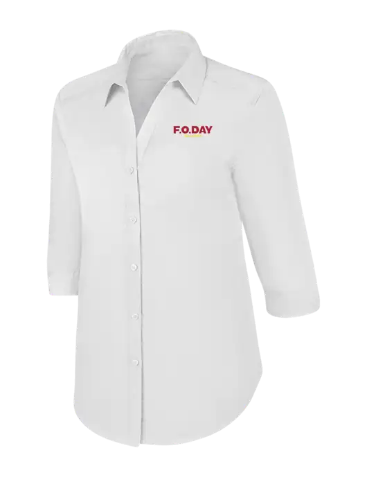 Womens White 3/4 Sleeve Carefree Poplin Shirt w/F.O.Day Logo