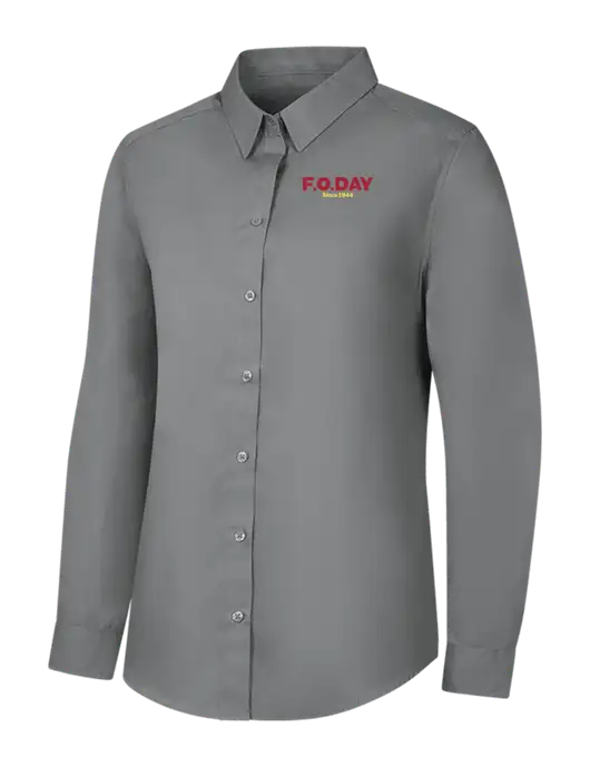 Womens Medium Grey Long Sleeve Carefree Poplin Shirt w/F.O.Day Logo
