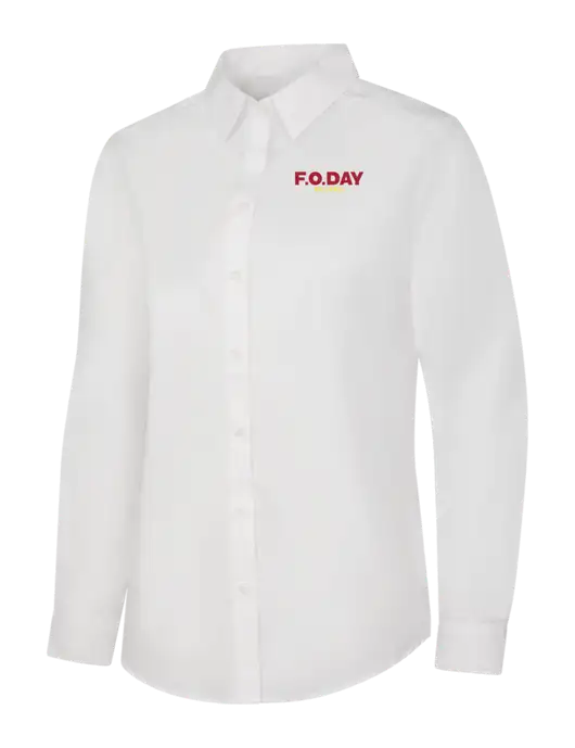 Womens White Long Sleeve Carefree Poplin Shirt w/F.O.Day Logo