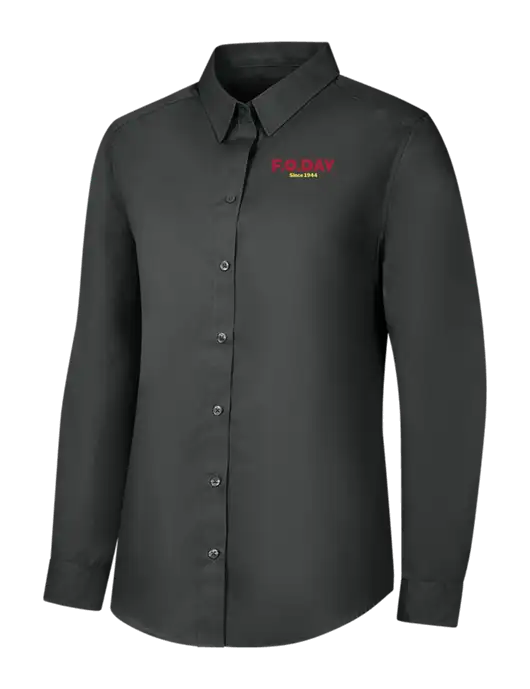 Womens Dark Grey Long Sleeve Carefree Poplin Shirt w/F.O.Day Logo