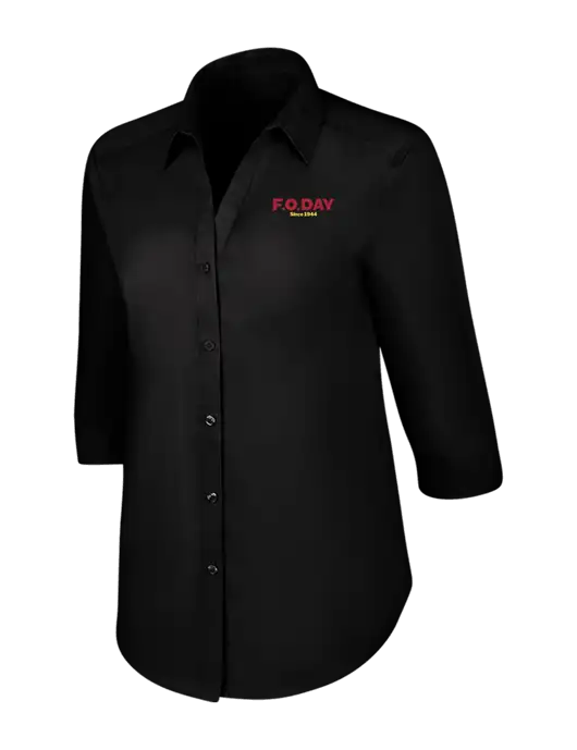 Womens Black 3/4 Sleeve Carefree Poplin Shirt w/F.O.Day Logo