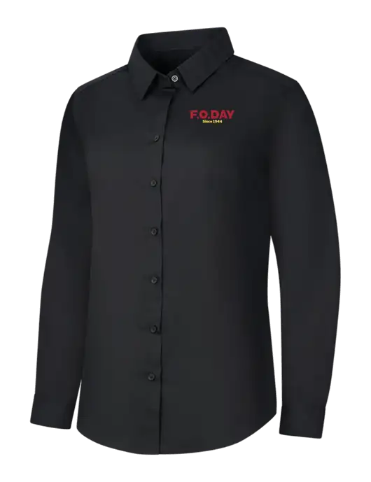 Womens Black Long Sleeve Carefree Poplin Shirt w/F.O.Day Logo