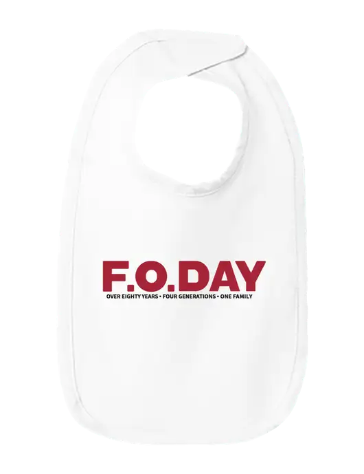 Rabbit Skins White Infant Premium Jersey Bib w/F.O.Day 80 Years Logo