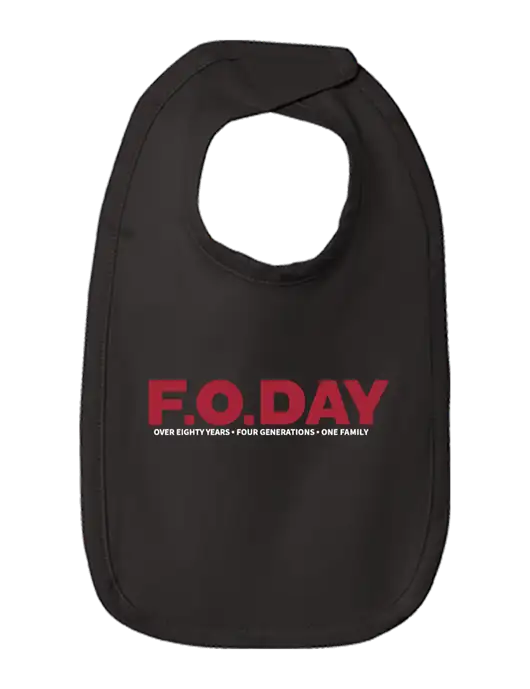 Rabbit Skins Black Infant Premium Jersey Bib w/F.O.Day 80 Years Logo
