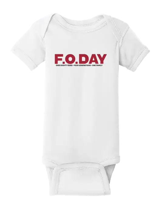 Rabbit Skins White Infant Short Sleeve Baby Rib Bodysuit w/F.O.Day 80 Years Logo