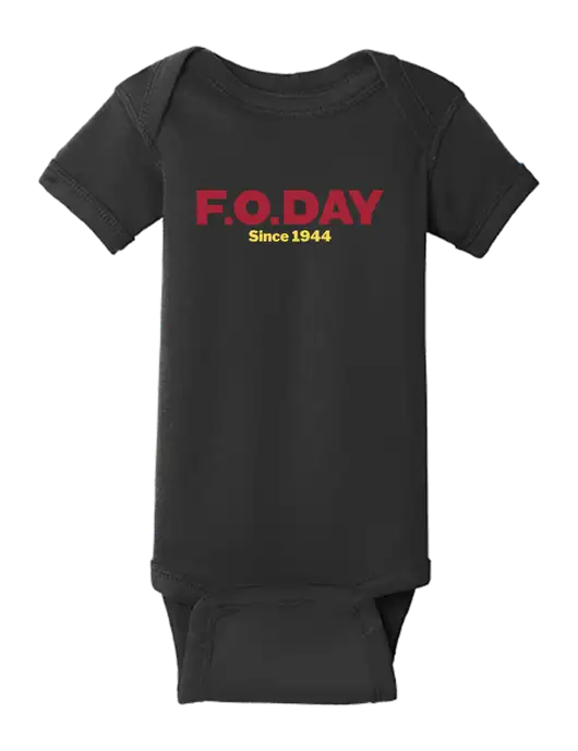 Rabbit Skins Black Infant Short Sleeve Baby Rib Bodysuit w/F.O.Day Logo