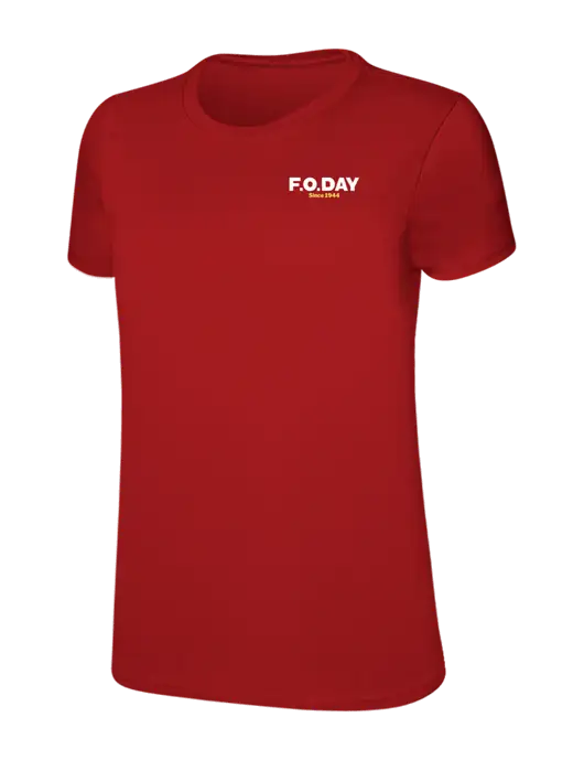 Womens Ring Spun Bright Red 4.5 oz T-Shirt w/F.O.Day Logo