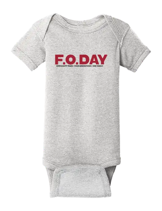 Rabbit Skins Light Grey Heather Infant Short Sleeve Baby Rib Bodysuit w/F.O.Day 80 Years Logo