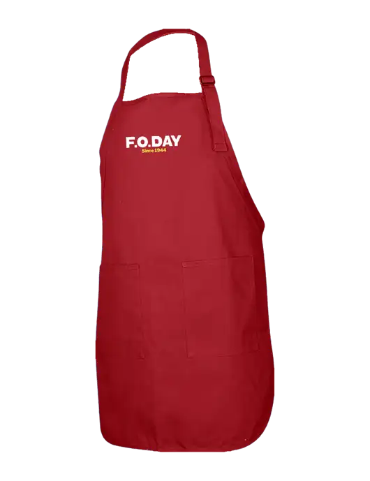 Full-Length Red Apron With Pockets w/F.O.Day Logo