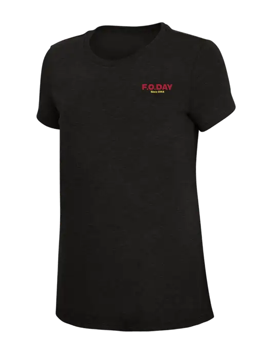 Womens Simply Soft Black 4.5oz Poly/Combed Ring Spun Cotton T-Shirt w/F.O.Day Logo