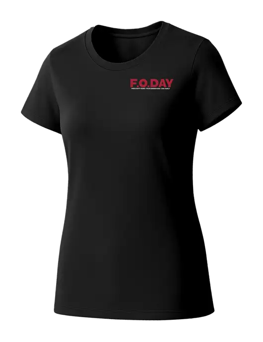 Womens Seriously Soft Black T-Shirt w/F.O.Day 80 Years Logo