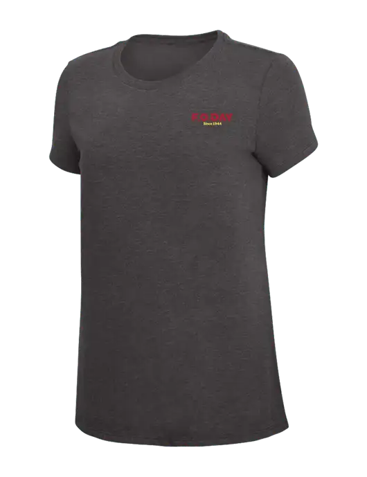 Womens Simply Soft Heather Charcoal 4.5oz  Poly/Combed Ring Spun Cotton T-Shirt w/F.O.Day Logo