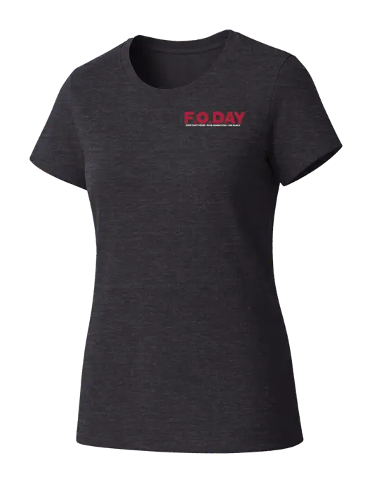Womens Seriously Soft Heathered Charcoal T-Shirt w/F.O.Day 80 Years Logo