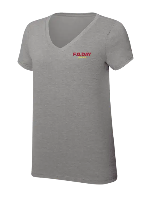 Womens Simply Soft V-Neck Grey Frost 4.5oz  Poly/Combed Ring Spun Cotton T-Shirt w/F.O.Day Logo