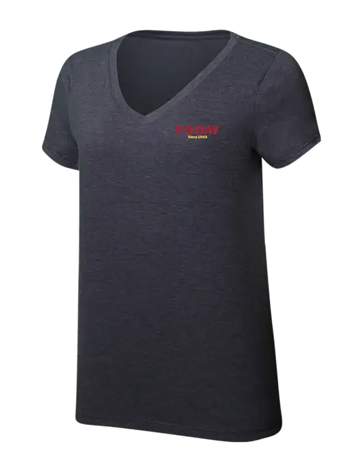 Womens Simply Soft V-Neck Heather Charcoal 4.5oz  Poly/Combed Ring Spun Cotton T-Shirt w/F.O.Day Logo