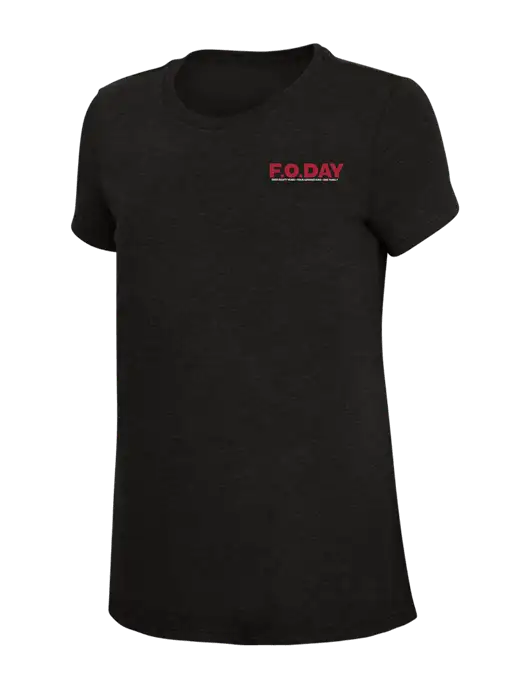 Womens Simply Soft Black 4.5oz Poly/Combed Ring Spun Cotton T-Shirt w/F.O.Day 80 Years Logo