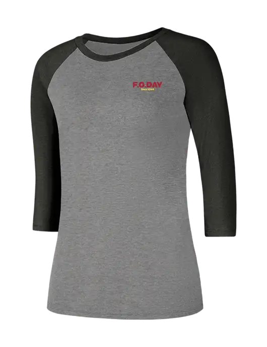 Womens Simply Soft 3/4 Sleeve Black Frost/Grey Frost Ring Spun Cotton T-Shirt w/F.O.Day Logo