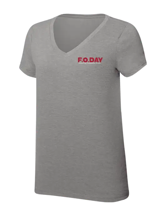 Womens Simply Soft V-Neck Grey Frost 4.5oz  Poly/Combed Ring Spun Cotton T-Shirt w/F.O.Day 80 Years Logo