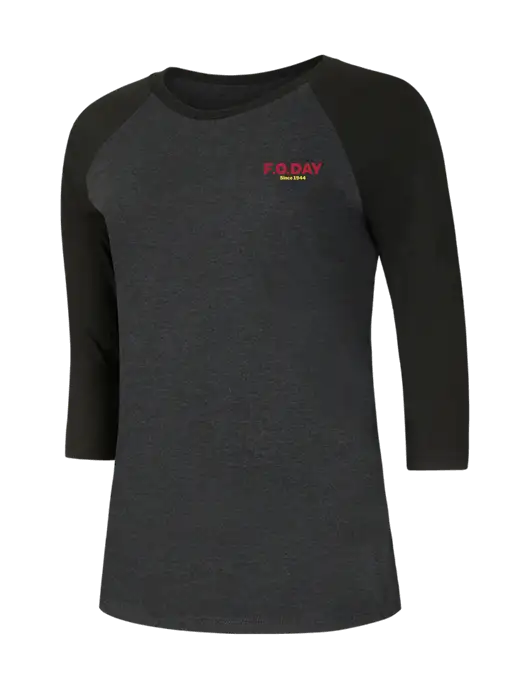 Womens Simply Soft 3/4 Sleeve Black/Black Frost Ring Spun Cotton T-Shirt w/F.O.Day Logo