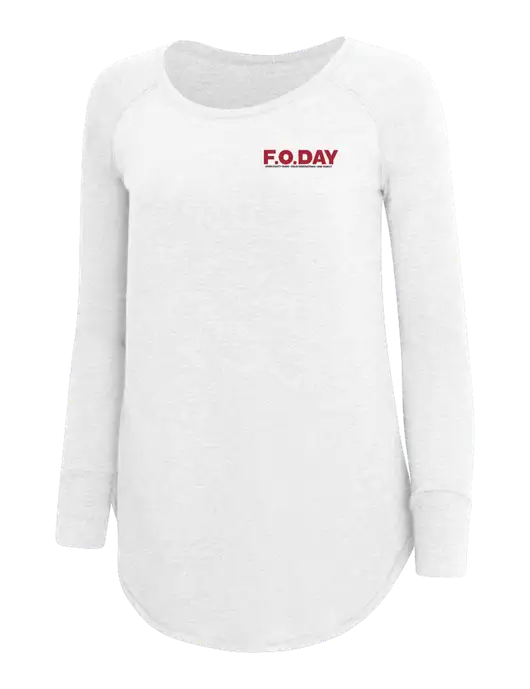Womens Perfect Wide Collar Tunic Tri-Blend White 4.5 oz T-Shirt w/F.O.Day 80 Years Logo