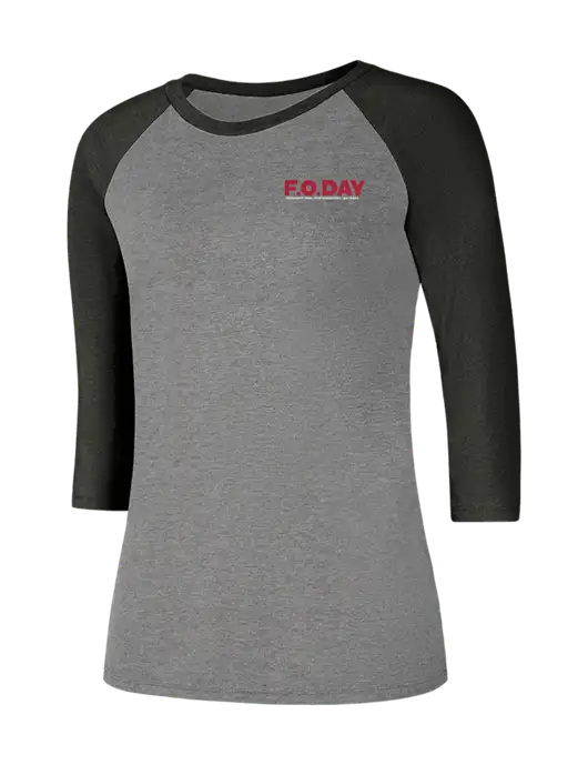 Womens Simply Soft 3/4 Sleeve Black Frost/Grey Frost Ring Spun Cotton T-Shirt w/F.O.Day 80 Years Logo