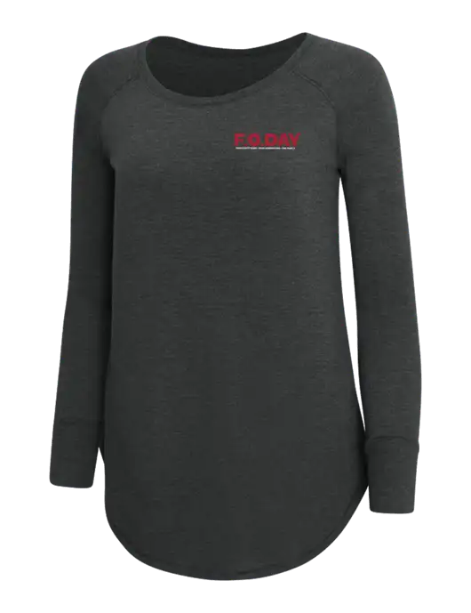 Womens Perfect Wide Collar Tunic Tri-Blend Black Frost 4.5 oz T-Shirt w/F.O.Day 80 Years Logo