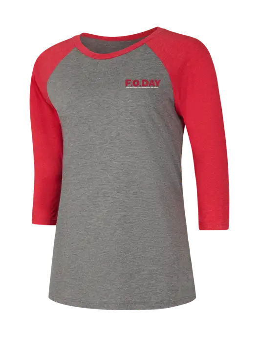 Womens Simply Soft 3/4 Sleeve Red Frost/Grey Frost Ring Spun Cotton T-Shirt w/F.O.Day 80 Years Logo
