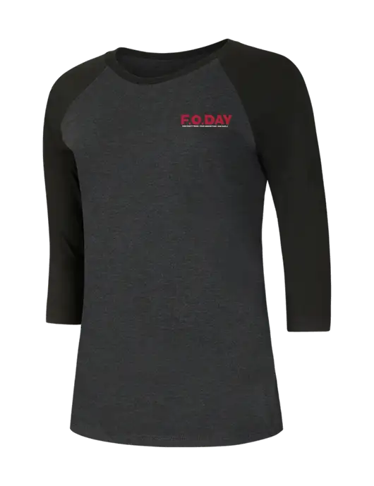 Womens Simply Soft 3/4 Sleeve Black/Black Frost Ring Spun Cotton T-Shirt w/F.O.Day 80 Years Logo