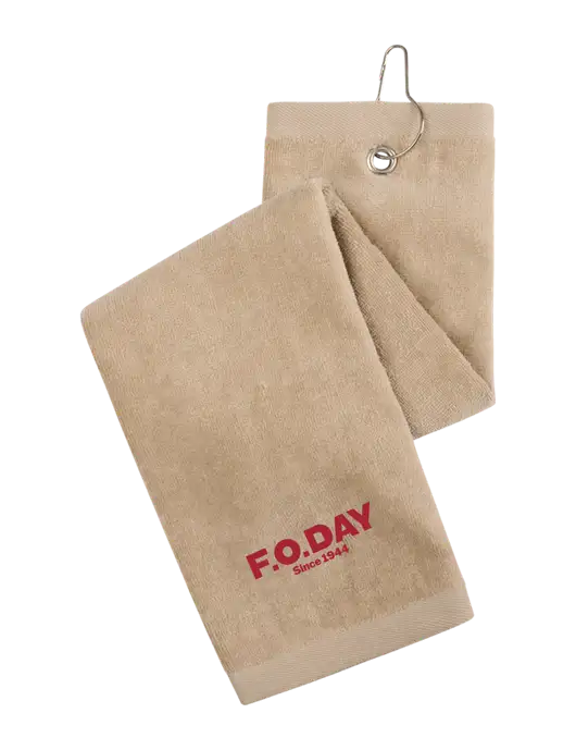 Khaki Tri-Fold Golf Towel with Grommet w/F.O.Day Logo
