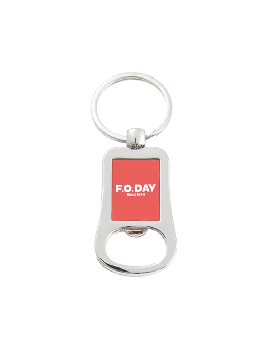 Silver & Red Bottle Opener Keychain w/F.O.Day Logo
