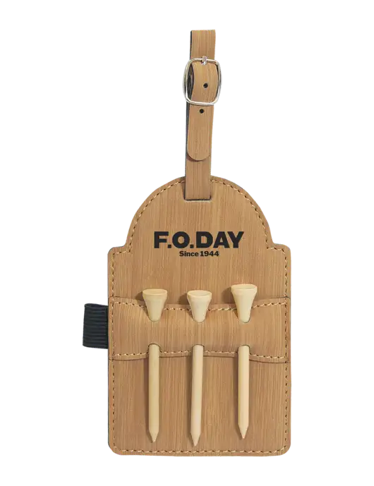 Bamboo Leatherette Golf Bag Tag with 3 Wooden Tees w/F.O.Day Logo