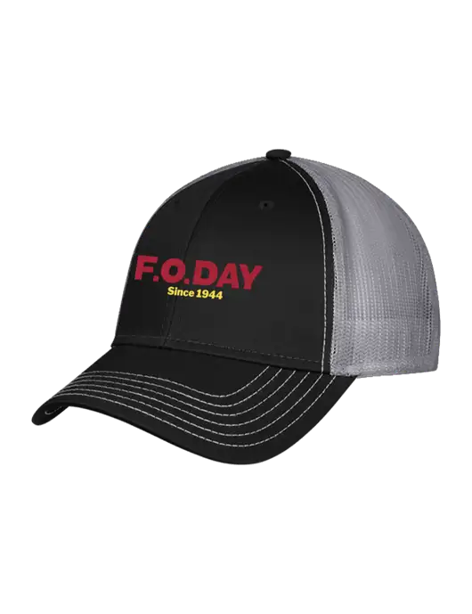 Black/Medium Dark Grey Mesh Trucker Cap Snap Back w/F.O.Day Logo