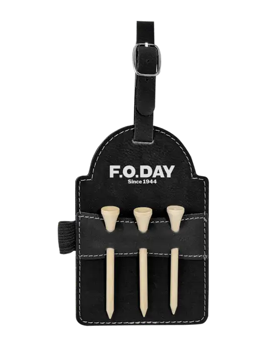 Black Leatherette Golf Bag Tag with 3 Wooden Tees w/F.O.Day Logo