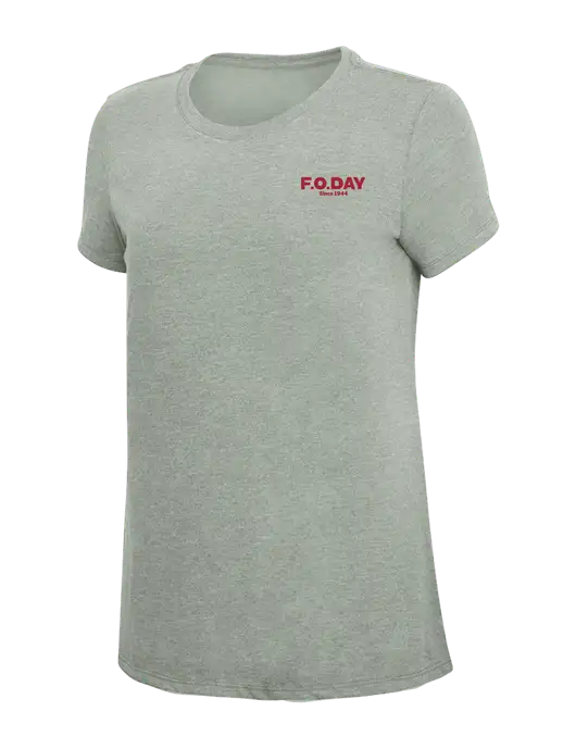 Womens Simply Soft Heathered Light Grey 4.5oz Poly/Combed Ring Spun Cotton T-Shirt w/F.O.Day Logo