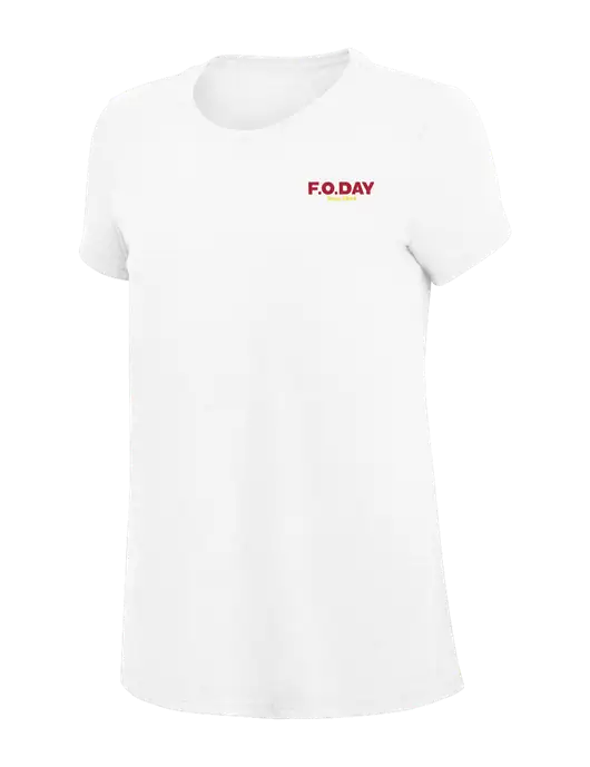 Womens Simply Soft White 4.5oz Poly/Combed Ring Spun Cotton T-Shirt
 w/F.O.Day Logo