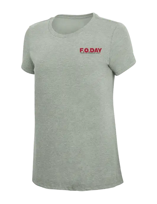 Womens Simply Soft Heathered Light Grey 4.5oz Poly/Combed Ring Spun Cotton T-Shirt w/F.O.Day 80 Years Logo