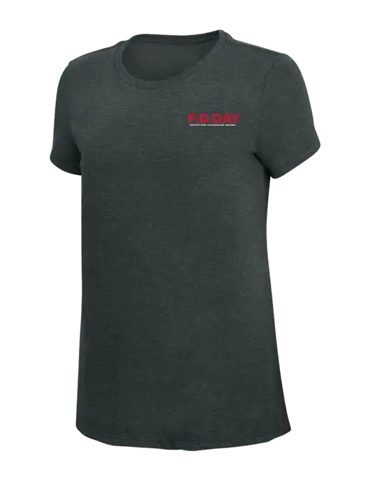 Womens Simply Soft Black Frost 4.5oz Poly/Combed Ring Spun Cotton T-Shirt w/F.O.Day 80 Years Logo