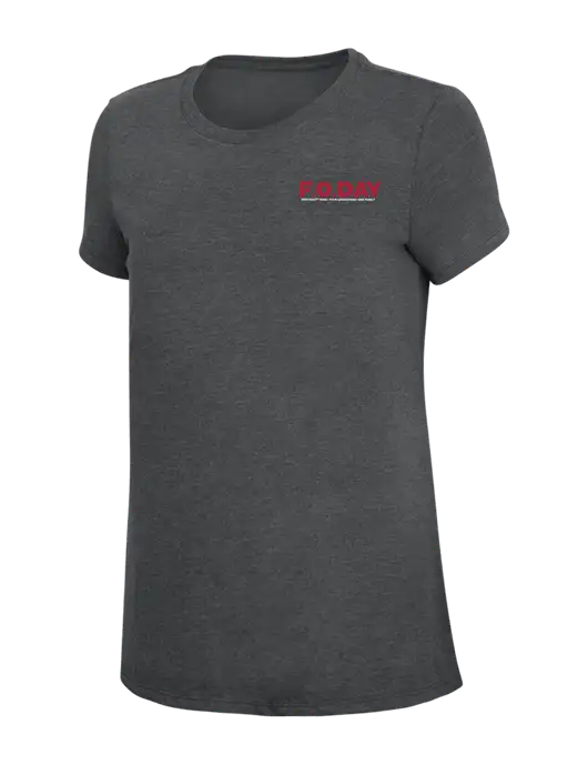 Womens Simply Soft Charcoal 4.5oz Poly/Combed Ring Spun Cotton T-Shirt w/F.O.Day 80 Years Logo