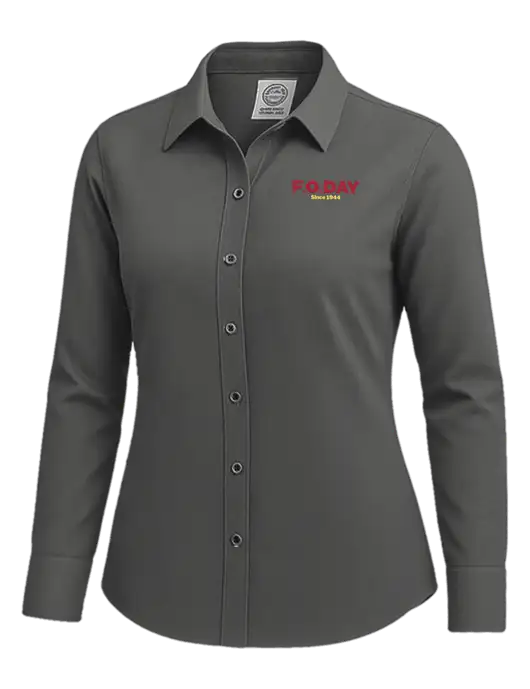 Brooks Brothers Womens Dark Grey Wrinkle-Free Stretch Nailhead Shirt w/F.O.Day Logo