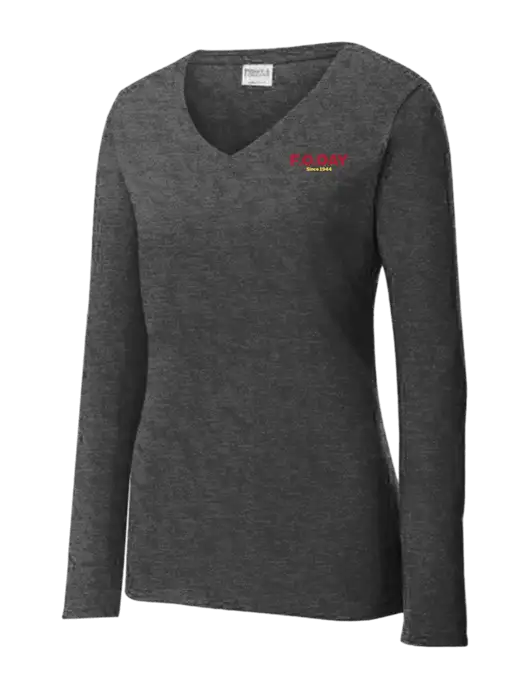 Womens  V-Neck Ring Spun Dark Heather Grey 4.5 oz Long Sleeve T-Shirt w/F.O.Day Logo