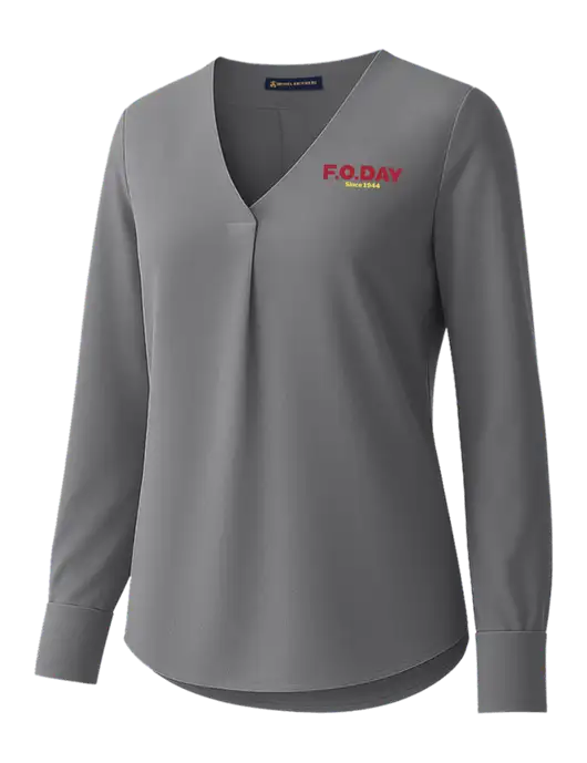 Brooks Brothers Womens Medium Grey Open-Neck Satin Blouse  w/F.O.Day Logo