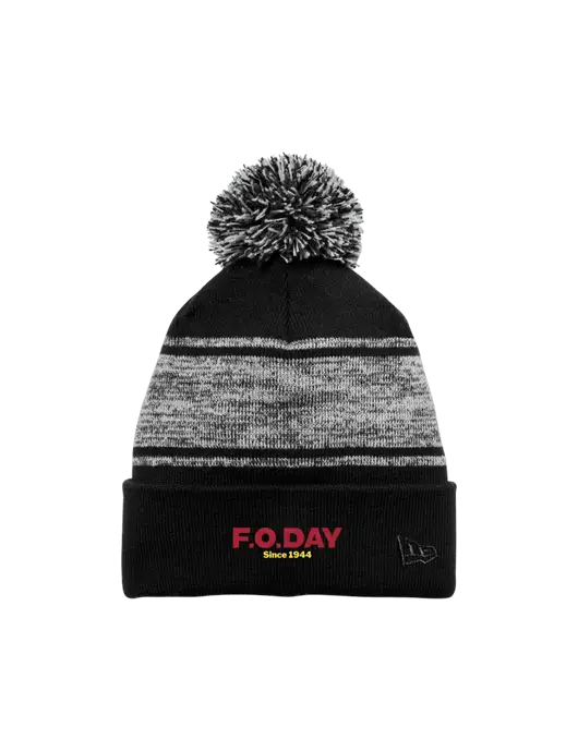 New Era Black/Charcoal Knit Chilled Pom Beanie w/F.O.Day Logo