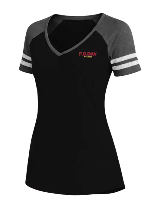 Womens Black/Charcoal Heather V-Neck Game Tee w/F.O.Day Logo