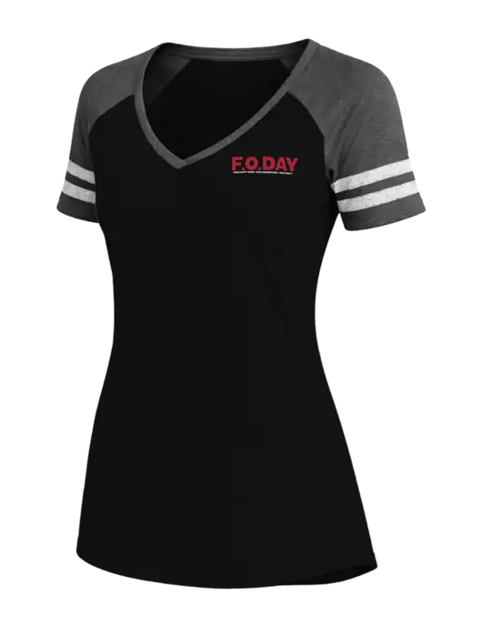 Womens Black/Charcoal Heather V-Neck Game Tee w/F.O.Day 80 Years Logo